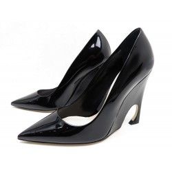 NEUF CHAUSSURES DIOR INFINITY 39 ESCARPINS TALONS COMPENSES CUIR VERNI NOIR 730€