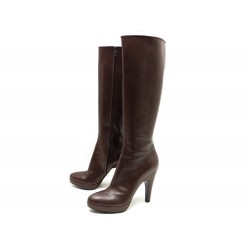 CHAUSSURES PRADA 39.5 IT 40.5 FR BOTTES A TALON CUIR MARRON PLATFORM BOOTS 1400€