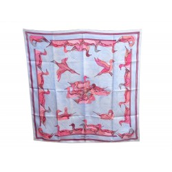 FOULARD HERMES LA MARE AUX CANARDS DUCHESNE CARRE SOIE BLEU ROSE SILK SCARF 350€