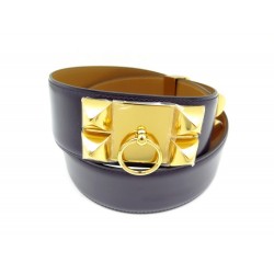 NEUF CEINTURE HERMES COLLIER DE CHIEN MEDOR T 85 CUIR VIOLET & DORE BELT 1730€