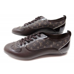 NEUF CHAUSSURES LOUIS VUITTON 38.5 BASKETS EN TOILE CUIR MONOGRAM SNEAKERS 550€