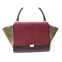 SAC A MAIN CELINE TRAPEZE LARGE GM EN CUIR BORDEAUX & DAIM HAND BAG PURSE 2500€