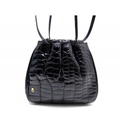 VINTAGE SAC A MAIN FRED EN CUIR CROCO NOIR 