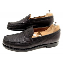 CHAUSSURES JM WESTON 180 8.5B 42 MOCASSINS EN CUIR DE LEZARD NOIR SHOES 1360€