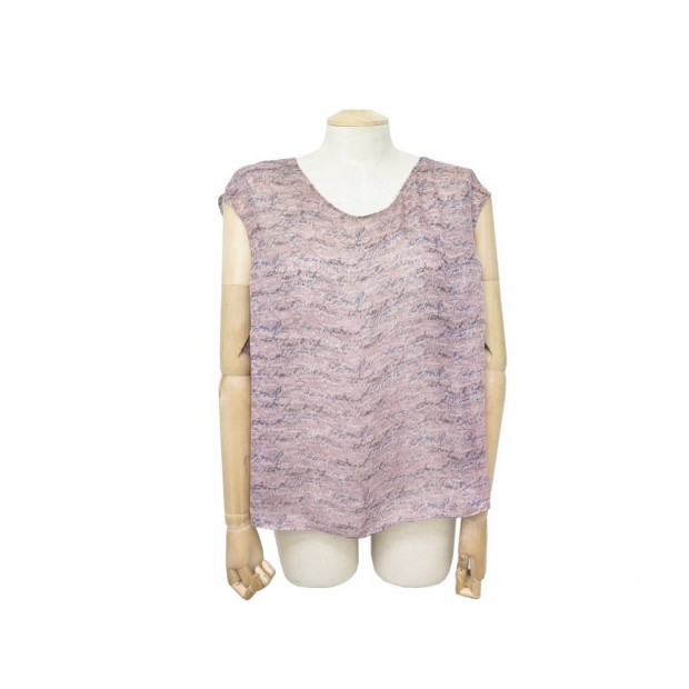 CHEMISIER CHANEL P40601 50 XL BLOUSE SANS MANCHES EN SOIE ROSE SIKL TOP 2800€