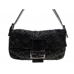 NEUF SAC A MAIN FENDI BAGUETTE 8BR000 EN PERLE NOIR BEADED HAND BAG CLUTCH 2350€