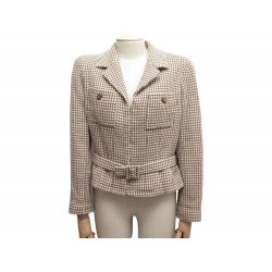 VINTAGE VESTE CHANEL P08258 M 40 FR EN LAINE MARRON & ECRU WOOL JACKET 4200€