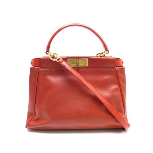 SAC A MAIN FENDI PEEKABOO REGULAR 8BN226 BANDOULIERE CUIR ROUGE HAND BAG 3700€