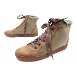 CHAUSSURES BRUNELLO CUCINELLI 37 BASKETS FOURREES CUIR MARRON & KAKI SHOES 1200€