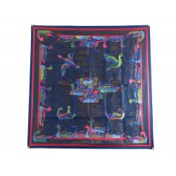 FOULARD HERMES MARE AU CANARDS EN SOIE BLEU CARRE 90 CM SILK SCARF BLUE 350€