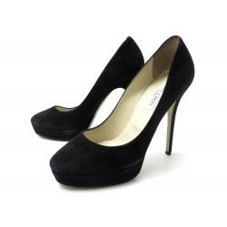 CHAUSSURES JIMMY CHOO COSMIC 40 ESCARPINS EN VEAU VELOURS NOIR PUMP SHOES 495€