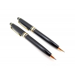 PARURE MONTBLANC STYLO BILLE & PORTE MINES MOZART RESINE NOIR DORE ETUI PEN 815€