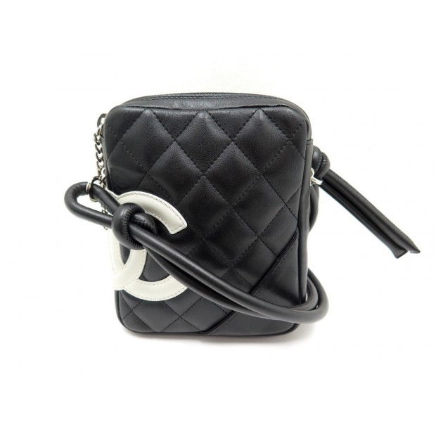 NEUF SAC A MAIN CHANEL BESACE CAMBON BANDOULIERE EN CUIR NOIR CLUTCH PURSE 1800€