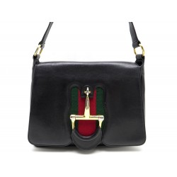 VINTAGE SAC A MAIN GUCCI MORS PORTE EPAULE EN CUIR NOIR HAND BAG PURSE 1690€