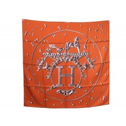 NEUF FOULARD HERMES VIF ARGENT EN SOIE ORANGE CARRE 90 CM SILK SCARF 350€