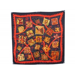 NEUF FOULARD HERMES LA MECANIQUE DES IDEES CARRE SOIE NOIR ROUGE SILK SCARF 350€