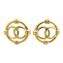 BOUCLES D'OREILLES CHANEL LOGOS CC AJOURES A CLIPS EN METAL DORE EARRINGS 390€