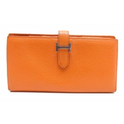 PORTEFEUILLE HERMES BEARN H EN CUIR CHEVRE MYSORE ORANGE LEATHER WALLET 1920€