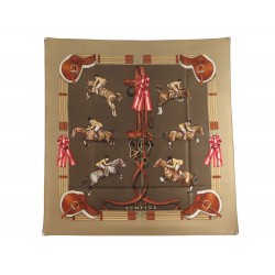 VINTAGE FOULARD HERMES JUMPING PHILIPPE LEDOUX CARRE EN SOIE MARRON SCARF 350€