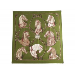 VINTAGE FOULARD HERMES BRIDES LEGERES DE 1974 CARRE EN SOIE VERT SILK SCARF 350€