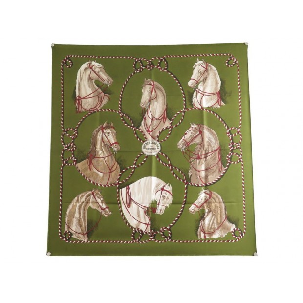 VINTAGE FOULARD HERMES BRIDES LEGERES DE 1974 CARRE EN SOIE VERT SILK SCARF 350€