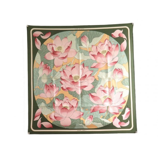 FOULARD HERMES FLEURS DE LOTUS 1ERE EDITION DE 1976 CARRE EN SOIE SCARF 350€