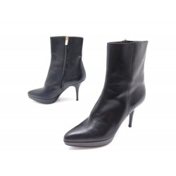 NEUF CHAUSSURES YVES SAINT LAURENT 37.5 BOTTINES LOW BOOTS CUIR NOIR SHOES 745€