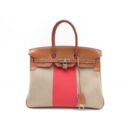 SAC A MAIN HERMES BIRKIN 35 CM FLAG TOILE & CUIR BARENIA EDITION LIMITEE