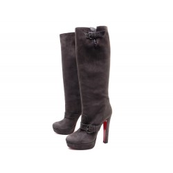 CHAUSSURES CHRISTIAN LOUBOUTIN 40.5 BOTTES DAIM VEAU VELOURS MARRON BOOTS 1295€