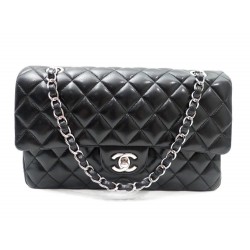 NEUF SAC A MAIN CHANEL CLASSIQUE TIMELESS 2.55 CUIR NOIR METAL ARGENTE BAG 4260€