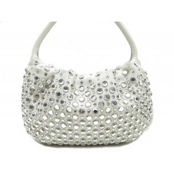 NEUF SAC A MAIN SONIA RYKIEL DOMINO CLOUTE AVEC STRASS CUIR BLANC HAND BAG 1490€