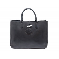 SAC A MAIN LONGCHAMP ROSEAU HERITAGE CABAS 38 CM CUIR NOIR HAND BAG PURSE 790 