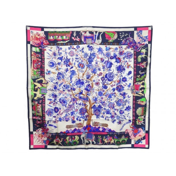 NEUF FOULARD HERMES FANTAISIES INDIENNES EN SOIE BLEU CARRE 90 SILK SCARF 350€