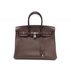 NEUF SAC A MAIN HERMES BIRKIN 35 2014 EN CUIR TOGO CACAO + FACTURE BOITE PURSE