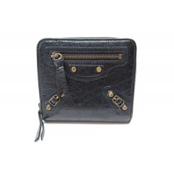 NEUF PORTEFEUILLE BALENCIAGA CLASSIC BILLFOLD ZIP 310699 CUIR NOIR WALLET 450€