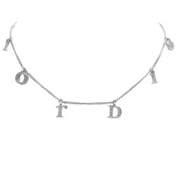 NEUF COLLIER DIOR LETTRES EN STRASS 40 CM EN METAL ARGENTE NECKLACE 350€