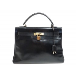 VINTAGE SAC A MAIN HERMES KELLY 32 1970 EN CUIR BOX NOIR CADENAS BAG PURSE 7200€