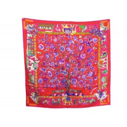 NEUF FOULARD HERMES FANTAISIES INDIENNES DUBIGEON CARRE EN SOIE ROSE SCARF 350€