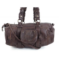 SAC A MAIN JEROME DREYFUSS PORTE EPAULE EN CUIR MARRON LEATHER HAND BAG PURSE