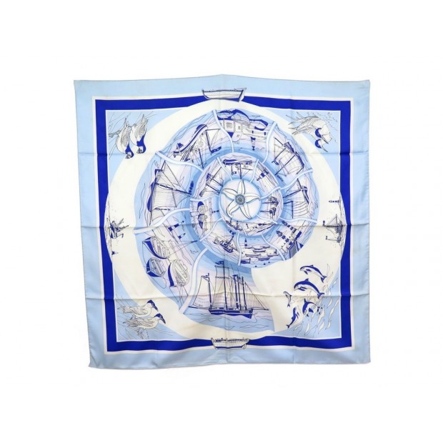 FOULARD HERMES COMPAGNONS DE MER DUBIGEON CARRE EN SOIE BLEU SILK SCARF 350€