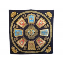 FOULARD HERMES POSTE ET CAVALERIE JOACHIM METZ CARRE SOIR NOIR SILK SCARF 345€