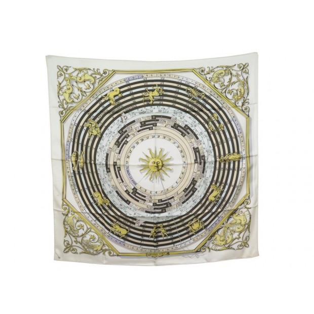 FOULARD HERMES ASTROLOGIE DIES ET HORE FACONNET CARRE EN SOIE BLANC SCARF 350€