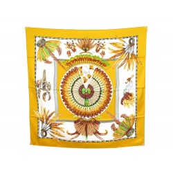 FOULARD HERMES BRAZIL LAURENCE BOURTHOUMIEUX CARRE EN SOIE JAUNE SILK SCARF 350€