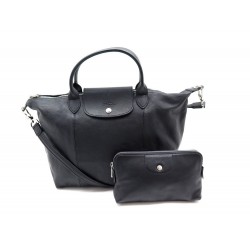 NEUF SAC A MAIN LONGCHAMP LE PLIAGE M BANDOULIERE POCHETTE EN CUIR NOIR BAG 560€