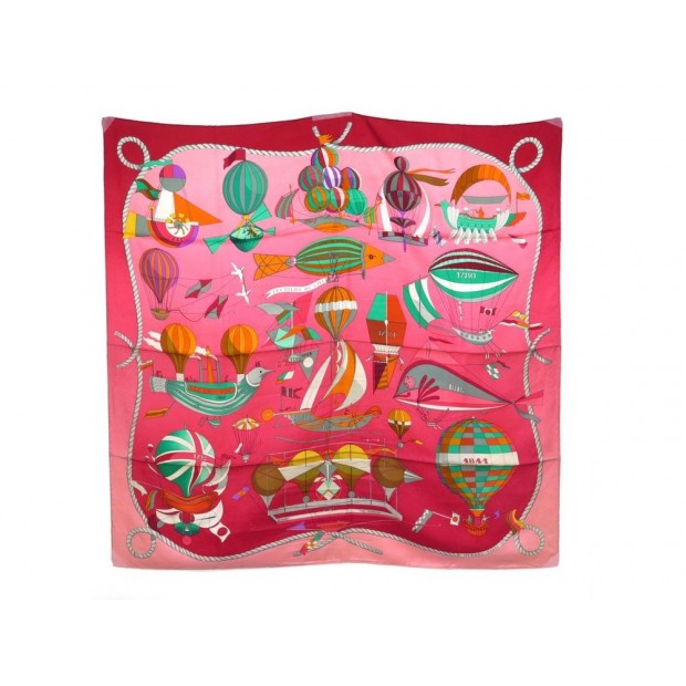 FOULARD HERMES LES FOLIES DU CIEL LOIC DUBIGEON CARRE SOIE ROSE SILK SCARF 350€