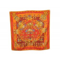 FOULARD HERMES ASTRES ET SOLEILS ANNIE FAIVRE CARRE SOIE ORANGE SILK SCARF 350€