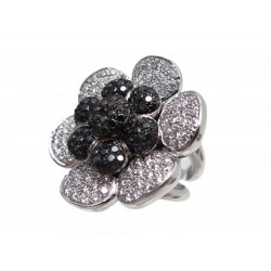 NEUF BAGUE EDOUARD NAHUM FLEUR T 53 OR DIAMANTS BLANCS & NOIRS GOLD RING 10000 