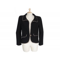 NEUF VESTE DE TAILLEUR CHANEL 40 M FEMME TWEED LAINE SOIE NOIR JACKET 3000 