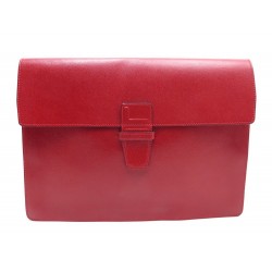 NEUF POCHETTE CARTABLE LANCEL CUIR GRAINE ROUGE SAC A MAIN PORTE DOCUMENTS 380€