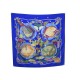 FOULARD HERMES GRANDS FONDS ANNIE FAIVRE CARRE 90 EN SOIE BLEU SILK SCARF 350€